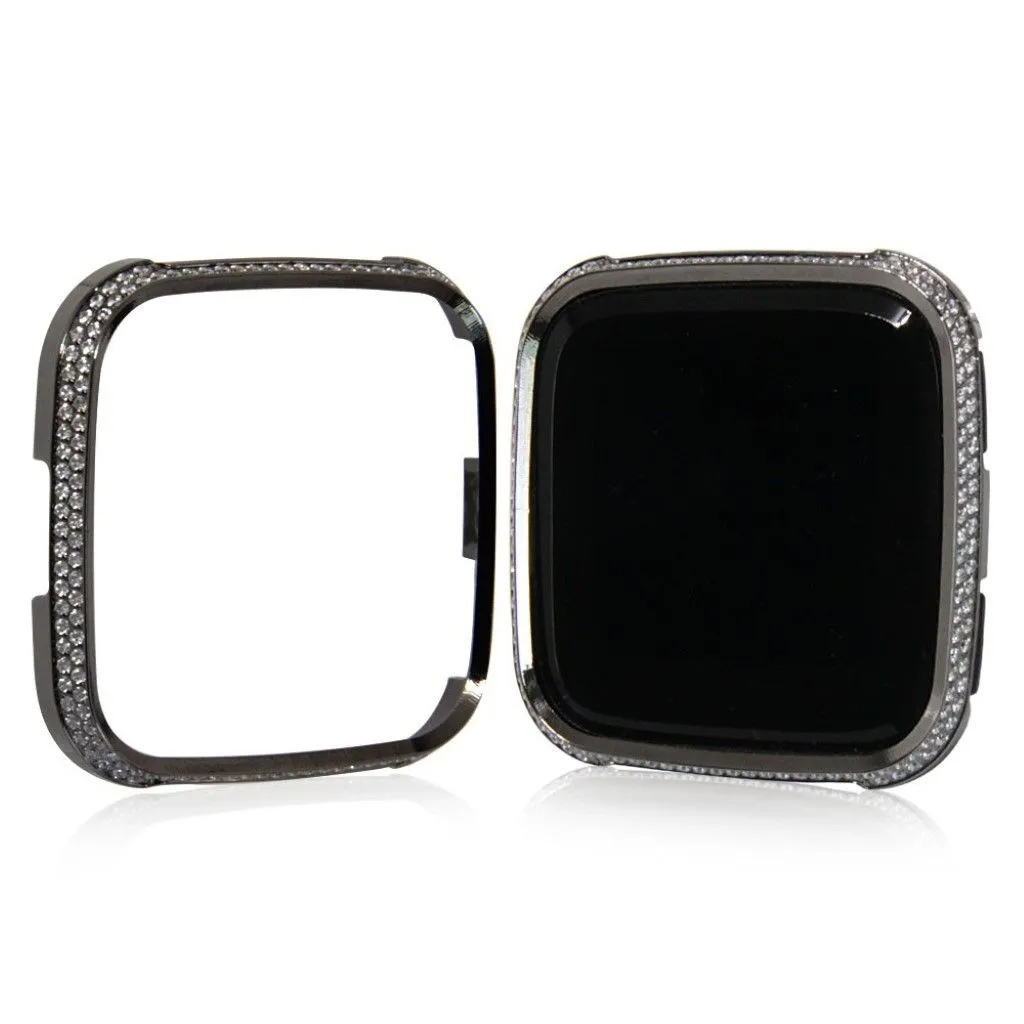 Fitbit Versa double rows rhinestone décor aluminium alloy case - Black