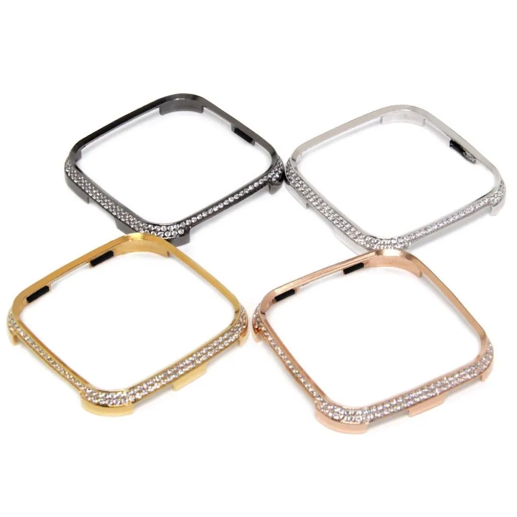 Fitbit Versa double rows rhinestone décor aluminium alloy case - Black
