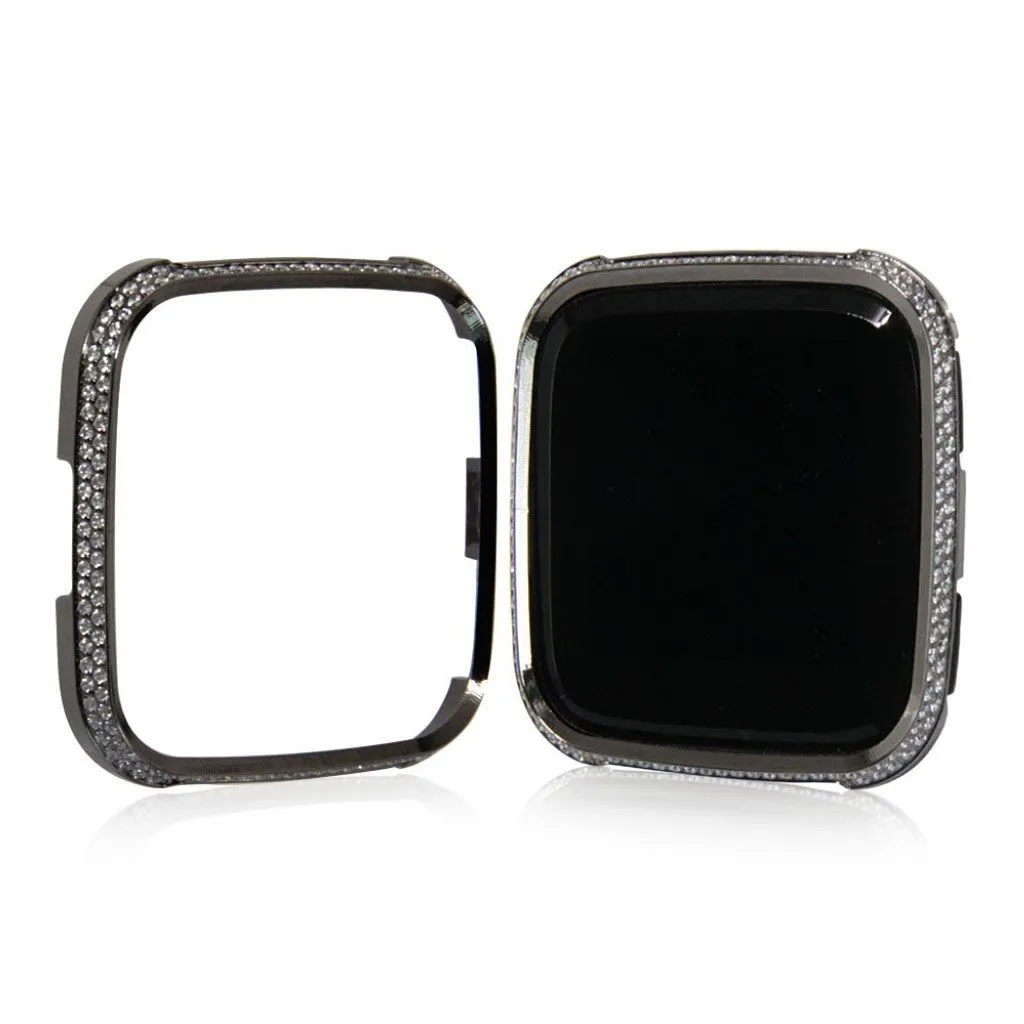 Fitbit Versa double rows rhinestone décor aluminium alloy case - Black