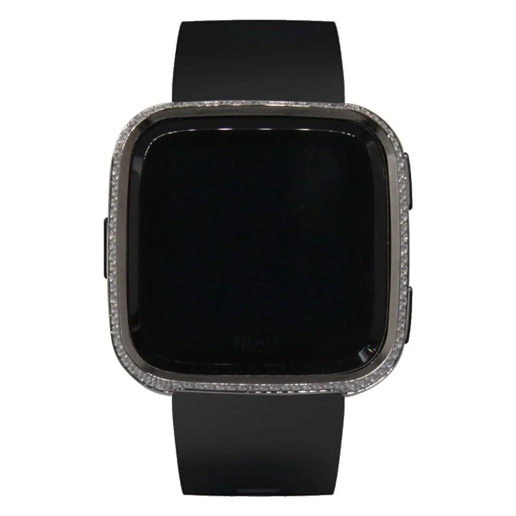 Fitbit Versa double rows rhinestone décor aluminium alloy case - Black