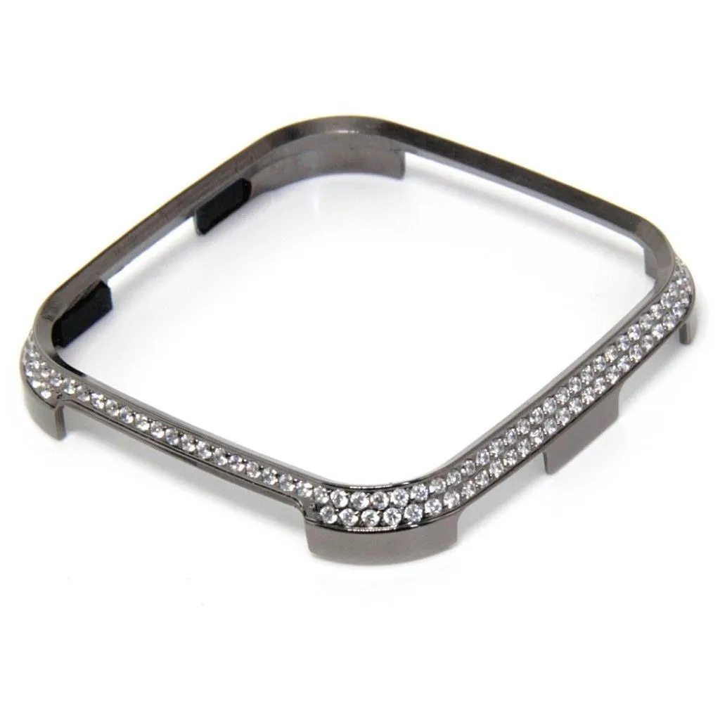 Fitbit Versa double rows rhinestone décor aluminium alloy case - Black