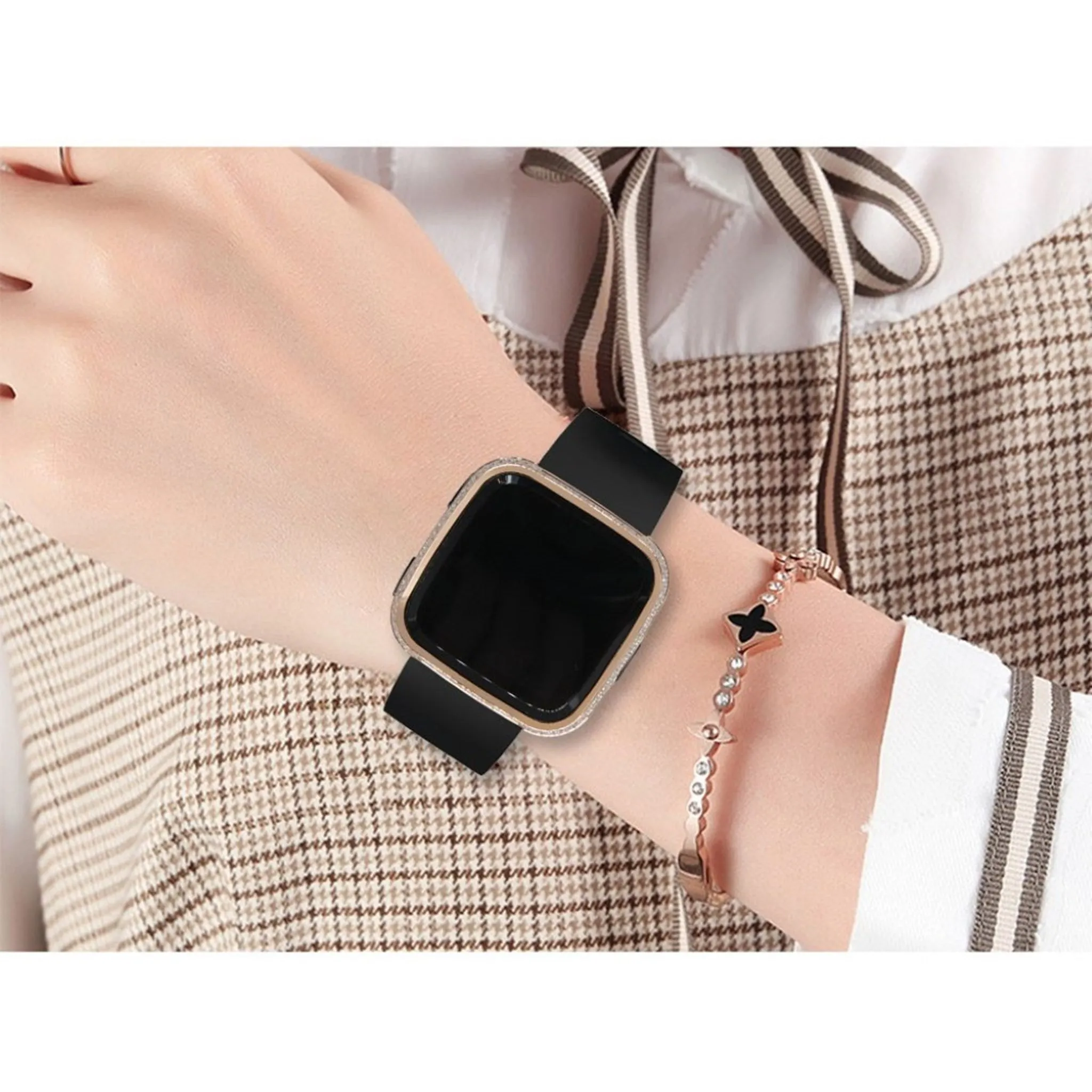 Fitbit Versa rhinestone décor aluminium alloy case - Rose Gold