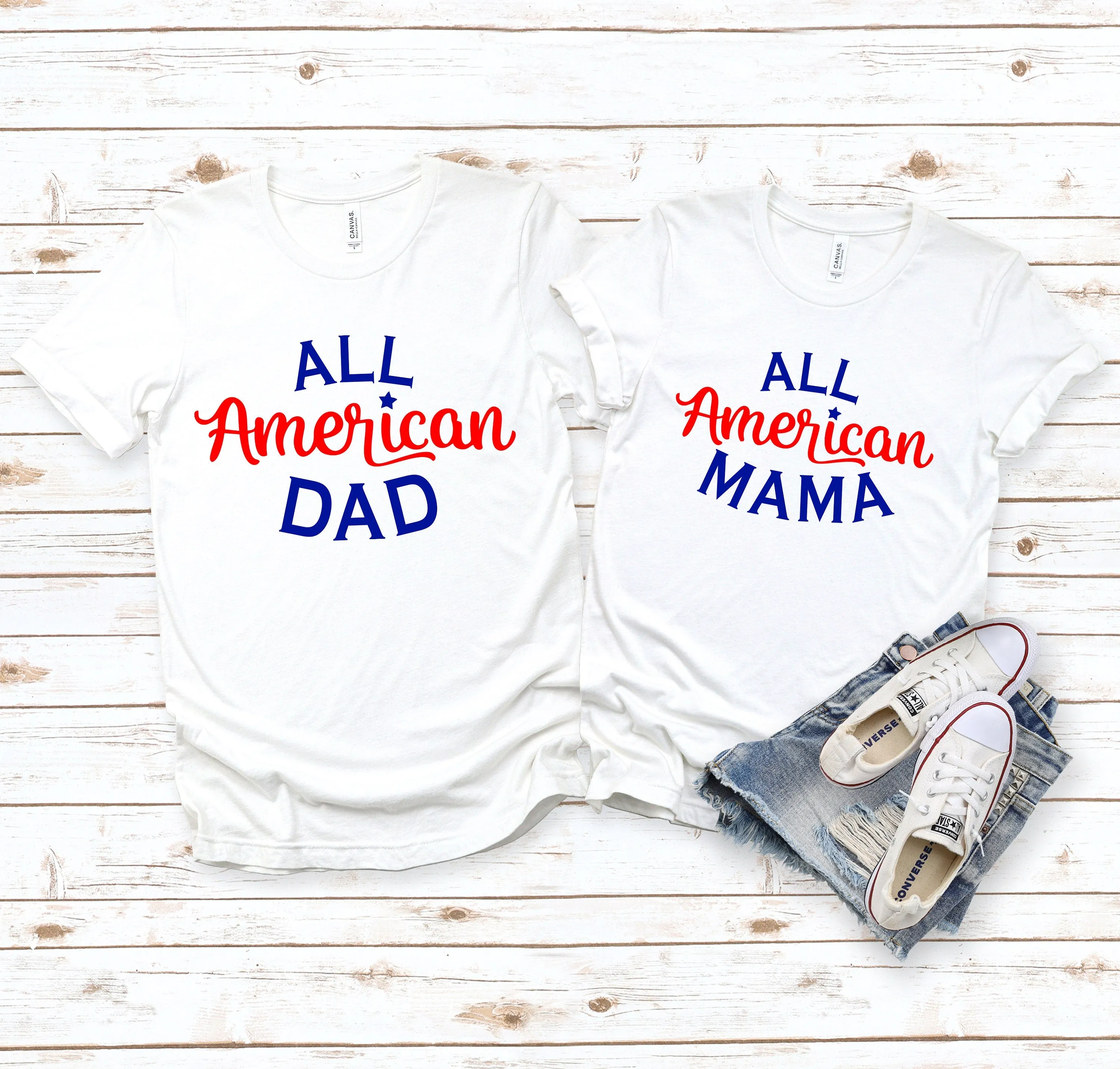 Fourth Of July Couples T Shirts- All American Dad or Mama - Celebrate America - Independence Day - Matching Set
