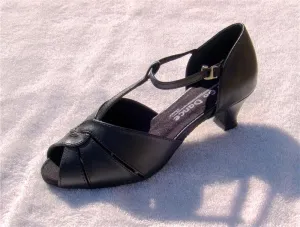 GO 7050 Black Simulated Leather T - Strap Latin Shoe