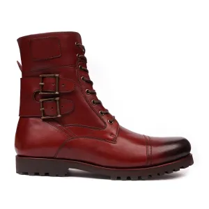 Handmade Custom Burnished Oxblood Calf Leather Boots For Men