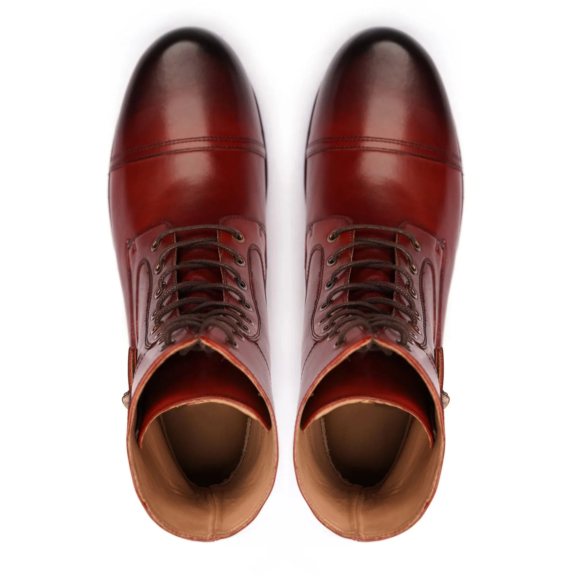 Handmade Custom Burnished Oxblood Calf Leather Boots For Men