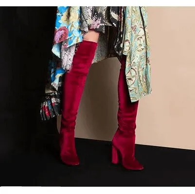 High Heel Suede Pointed Toe Over Knee Boots