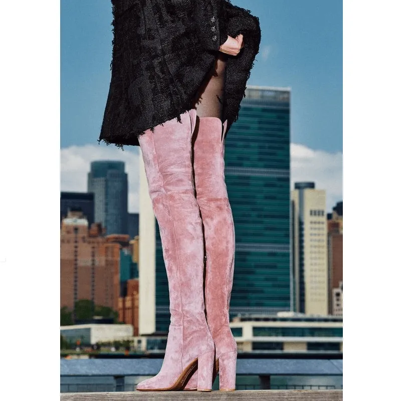 High Heel Suede Pointed Toe Over Knee Boots