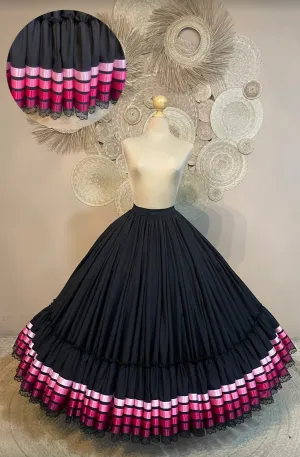 Hoja de Maiz Doble Vuelo Folklórico Practice Skirt – Negro