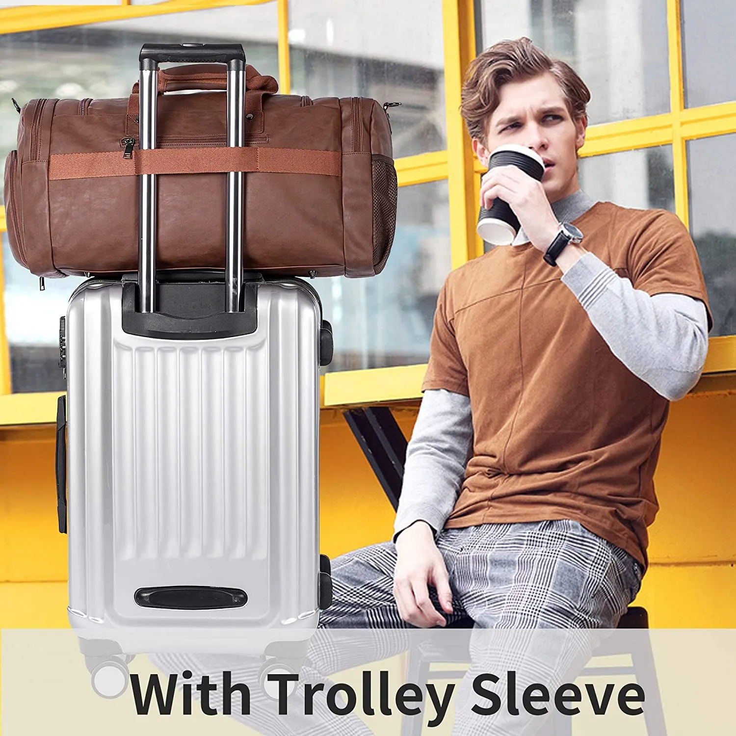 Leather Travel Bag with Shoe Pouch