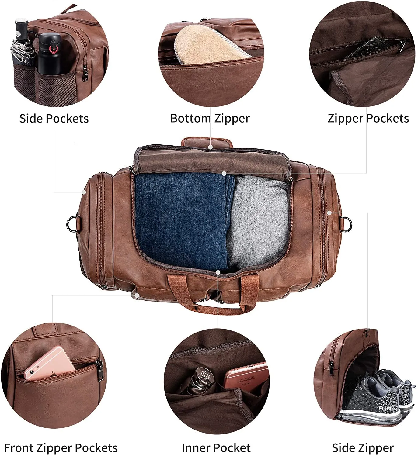 Leather Travel Bag with Shoe Pouch