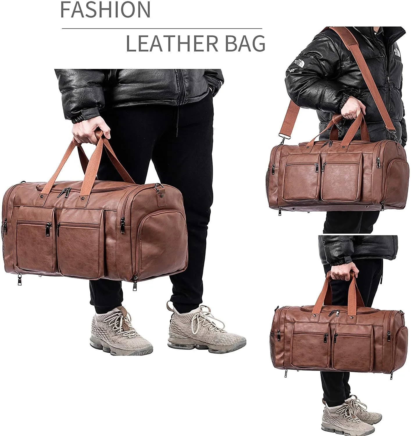 Leather Travel Bag with Shoe Pouch