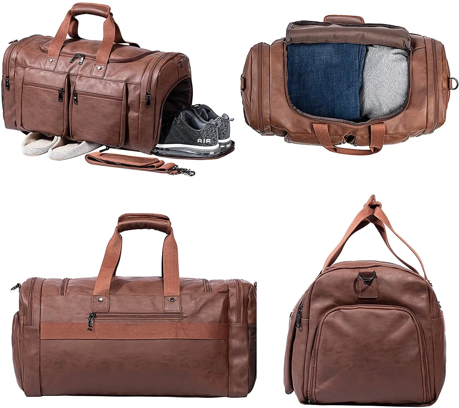 Leather Travel Bag with Shoe Pouch
