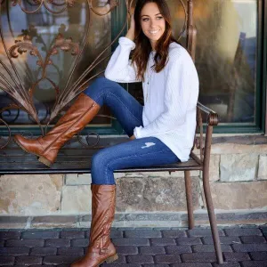 Low Heel Buckle Rivets Knee High Boots