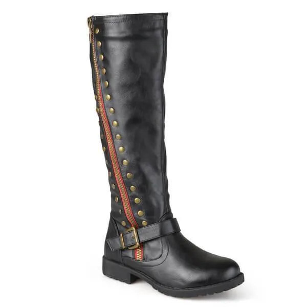 Low Heel Buckle Rivets Knee High Boots
