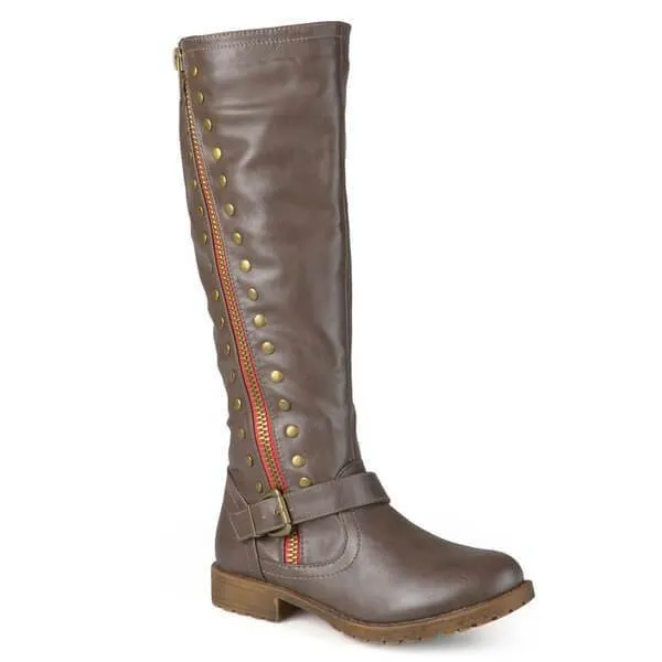 Low Heel Buckle Rivets Knee High Boots