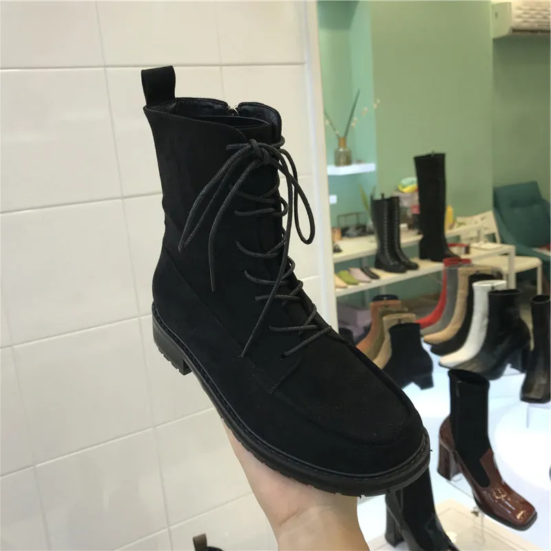 LUXE SEVEN DESIGN LACE UP ANKLE BOOTS