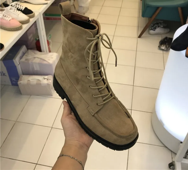 LUXE SEVEN DESIGN LACE UP ANKLE BOOTS