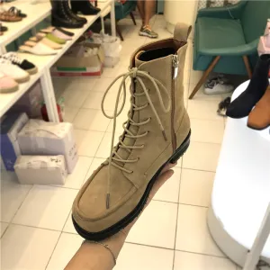 LUXE SEVEN DESIGN LACE UP ANKLE BOOTS