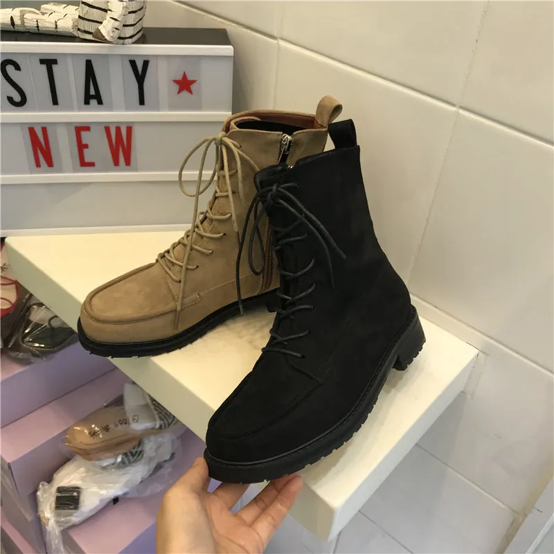 LUXE SEVEN DESIGN LACE UP ANKLE BOOTS