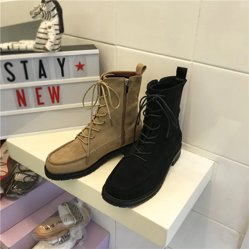 LUXE SEVEN DESIGN LACE UP ANKLE BOOTS
