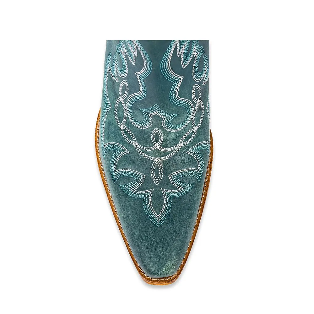 Maisie Stitched Leather Boots in Turquoise