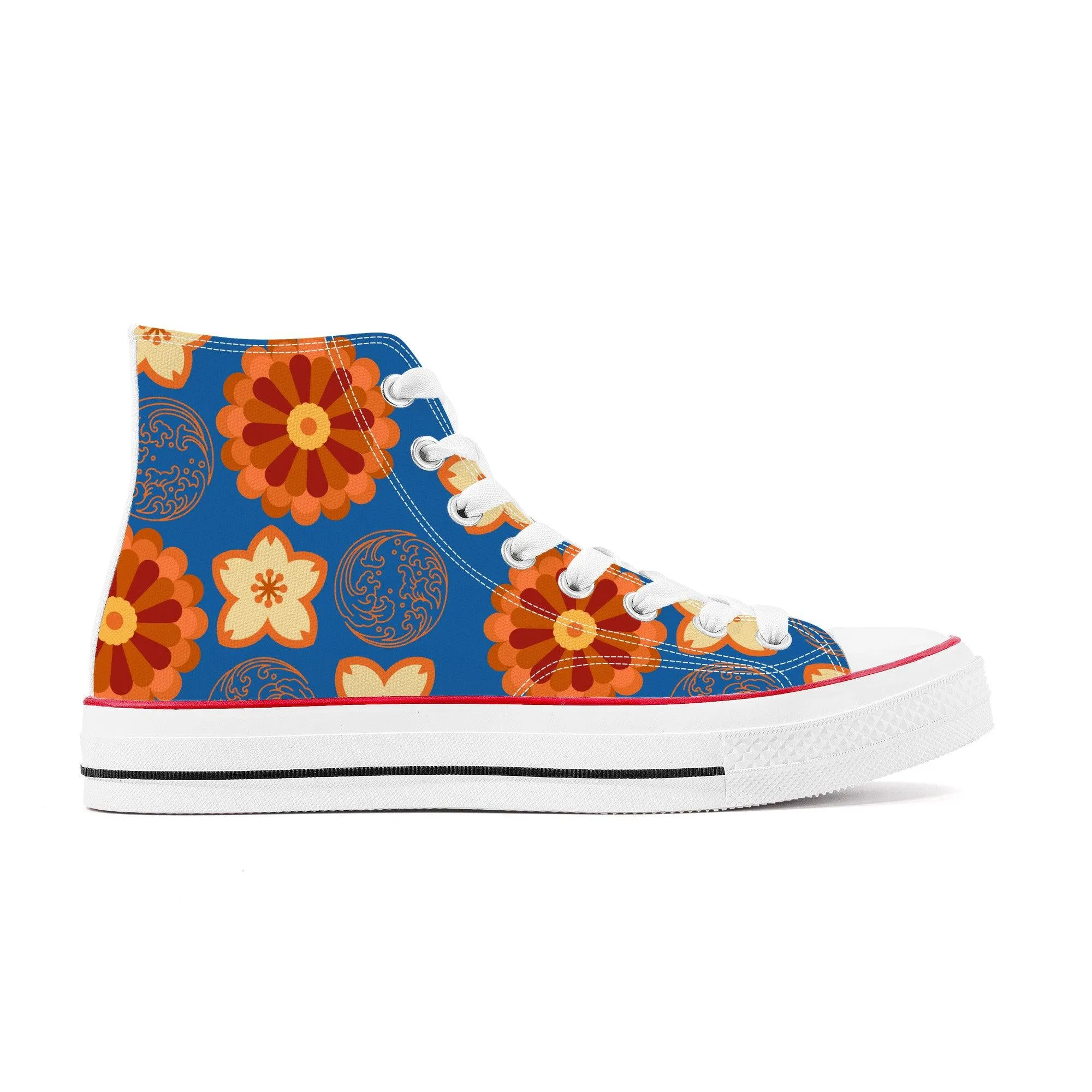 Orange Flowers & Blue Sky - High Top Canvas Shoes
