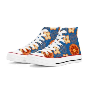 Orange Flowers & Blue Sky - High Top Canvas Shoes