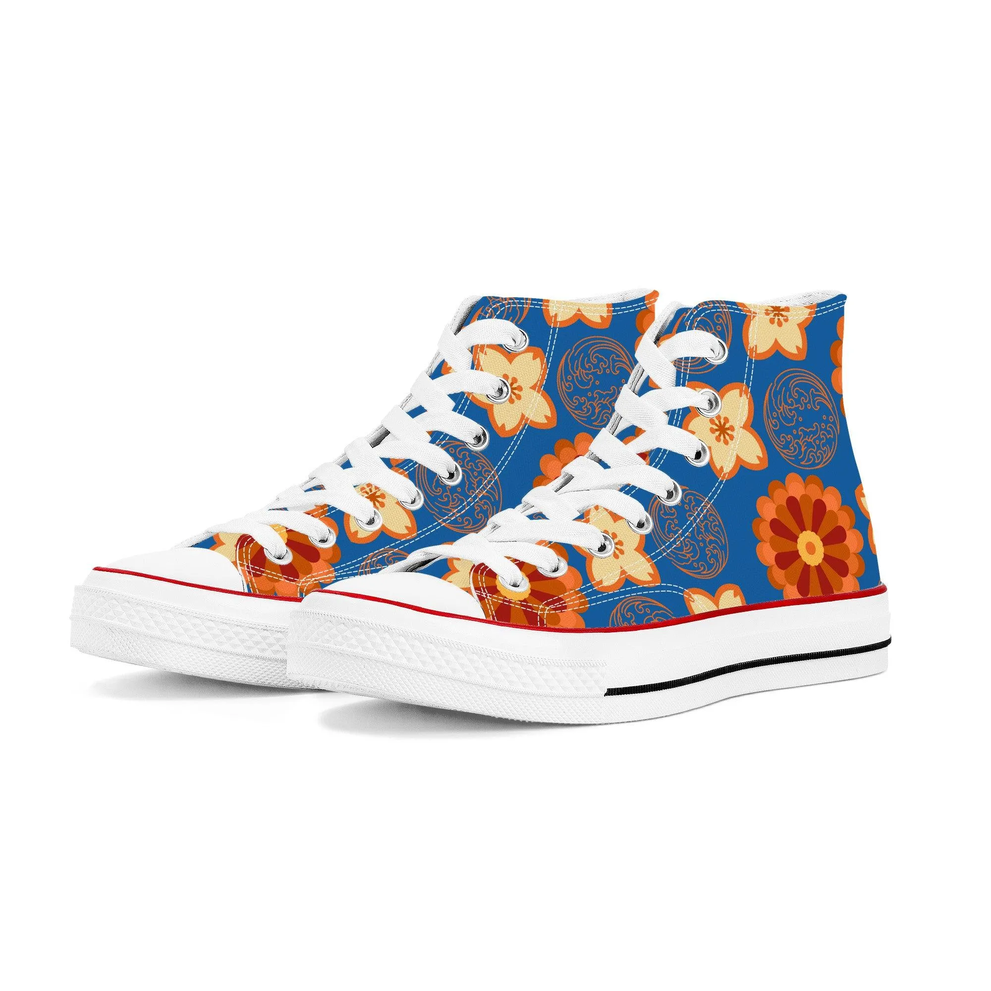 Orange Flowers & Blue Sky - High Top Canvas Shoes