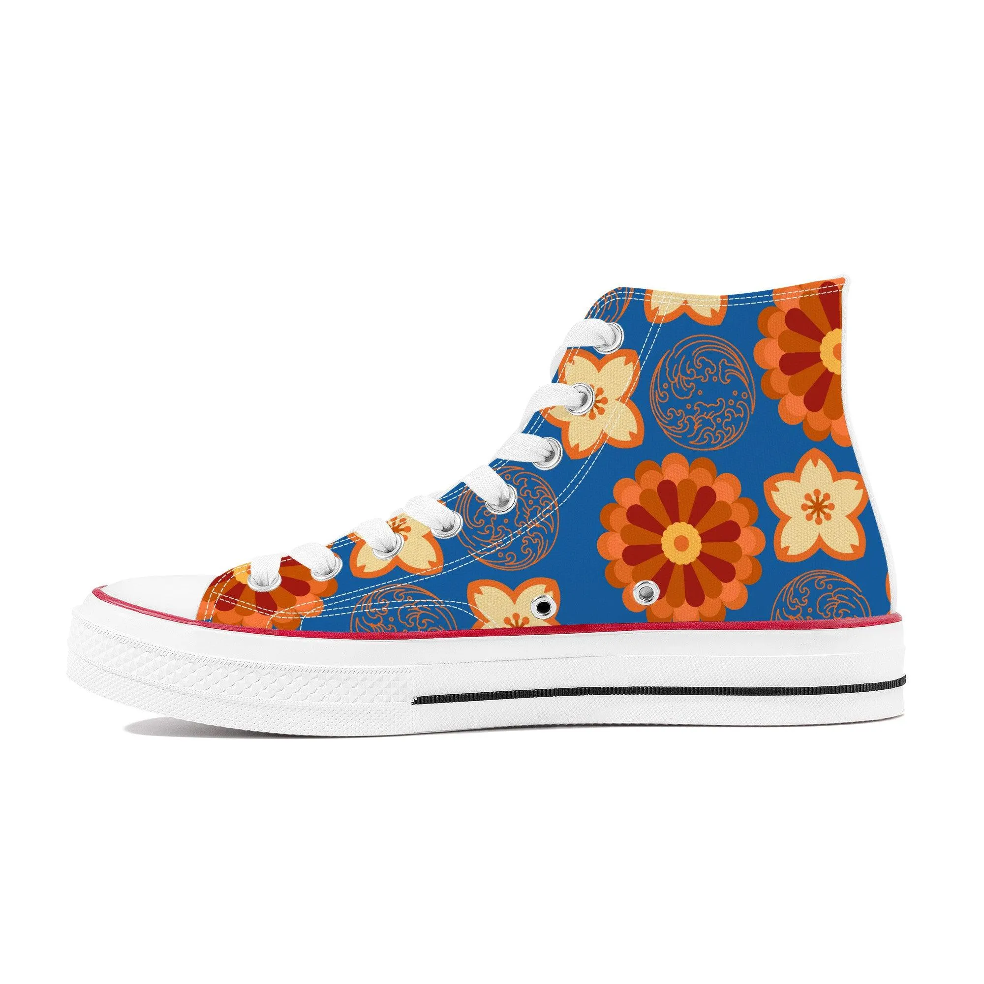 Orange Flowers & Blue Sky - High Top Canvas Shoes