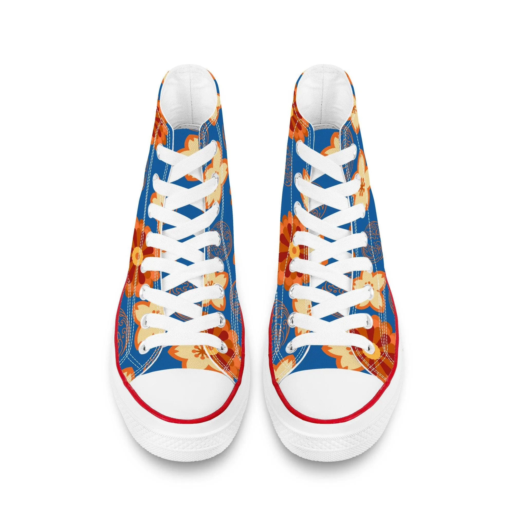 Orange Flowers & Blue Sky - High Top Canvas Shoes