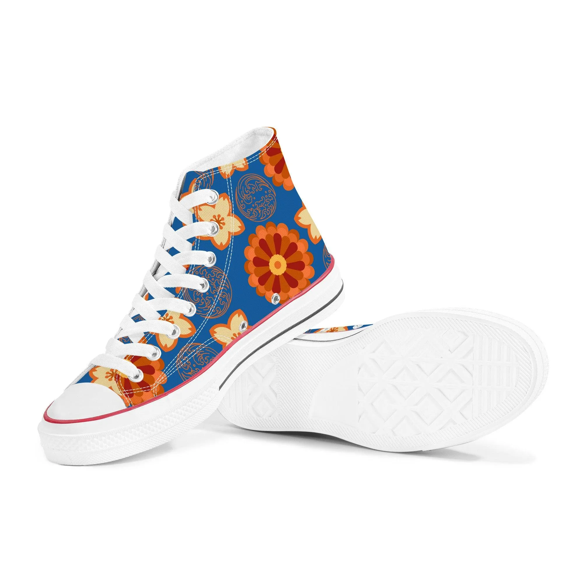 Orange Flowers & Blue Sky - High Top Canvas Shoes