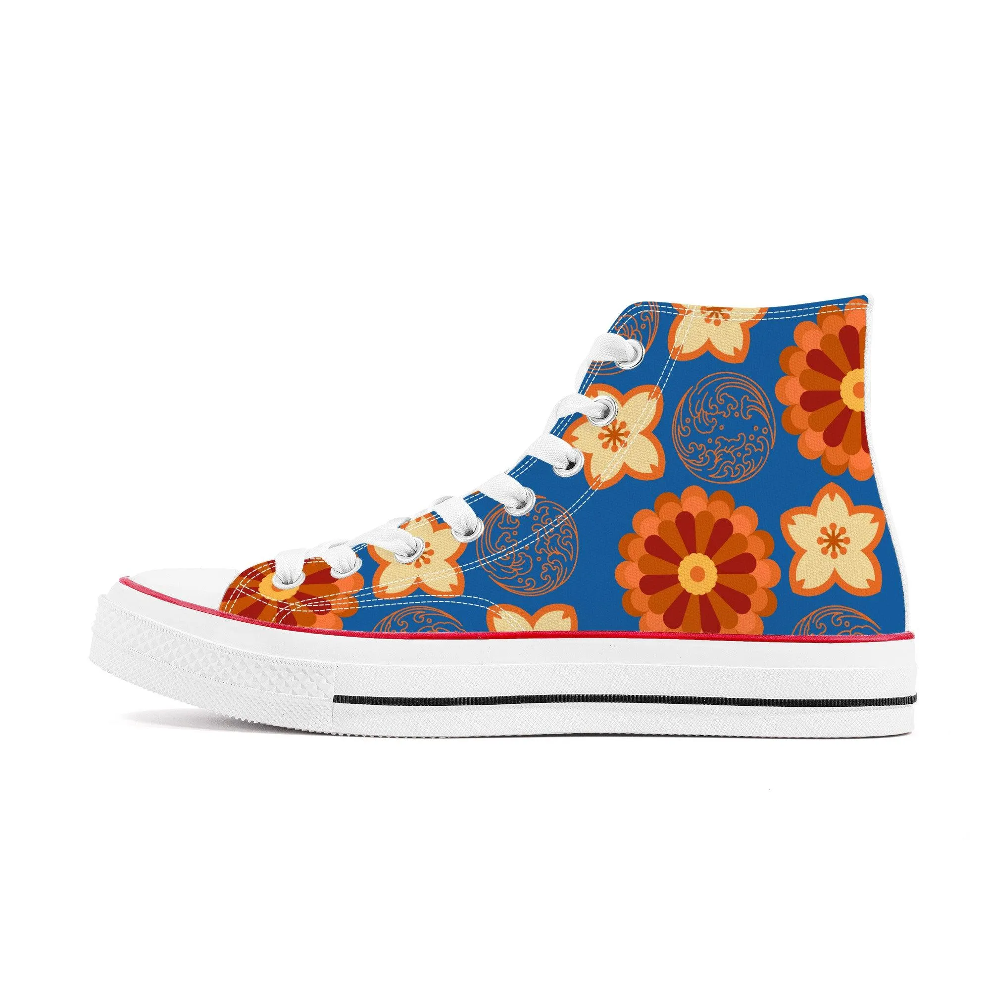 Orange Flowers & Blue Sky - High Top Canvas Shoes