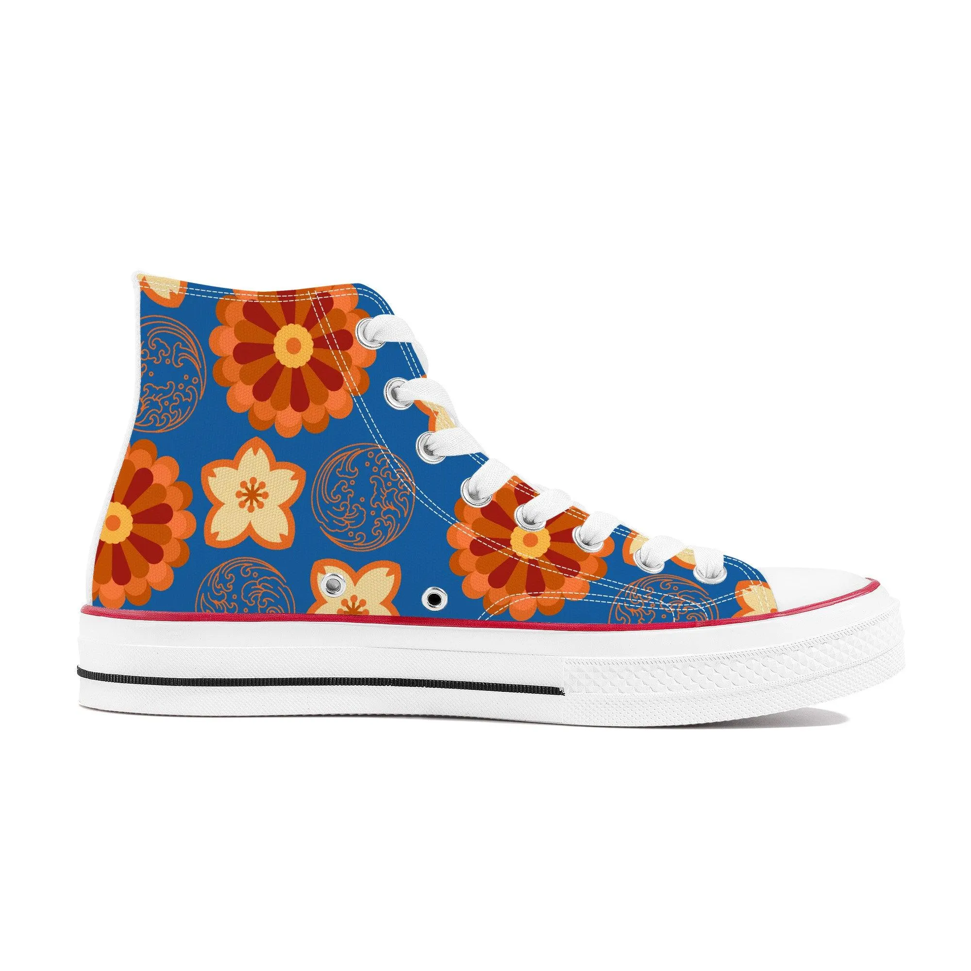 Orange Flowers & Blue Sky - High Top Canvas Shoes