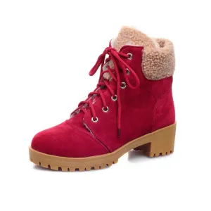 Platform Chunky Heel Lace Up Suede Ankle Boots