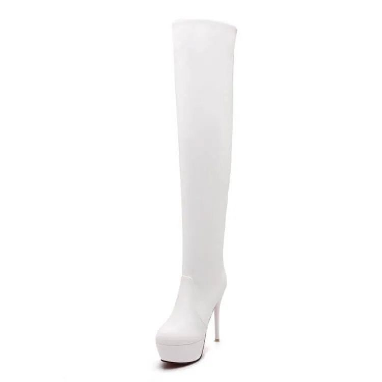 PU Plain Platform High Heel Thigh High Boots