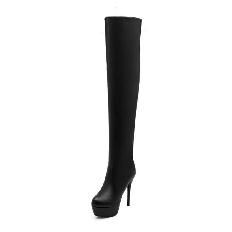 PU Plain Platform High Heel Thigh High Boots