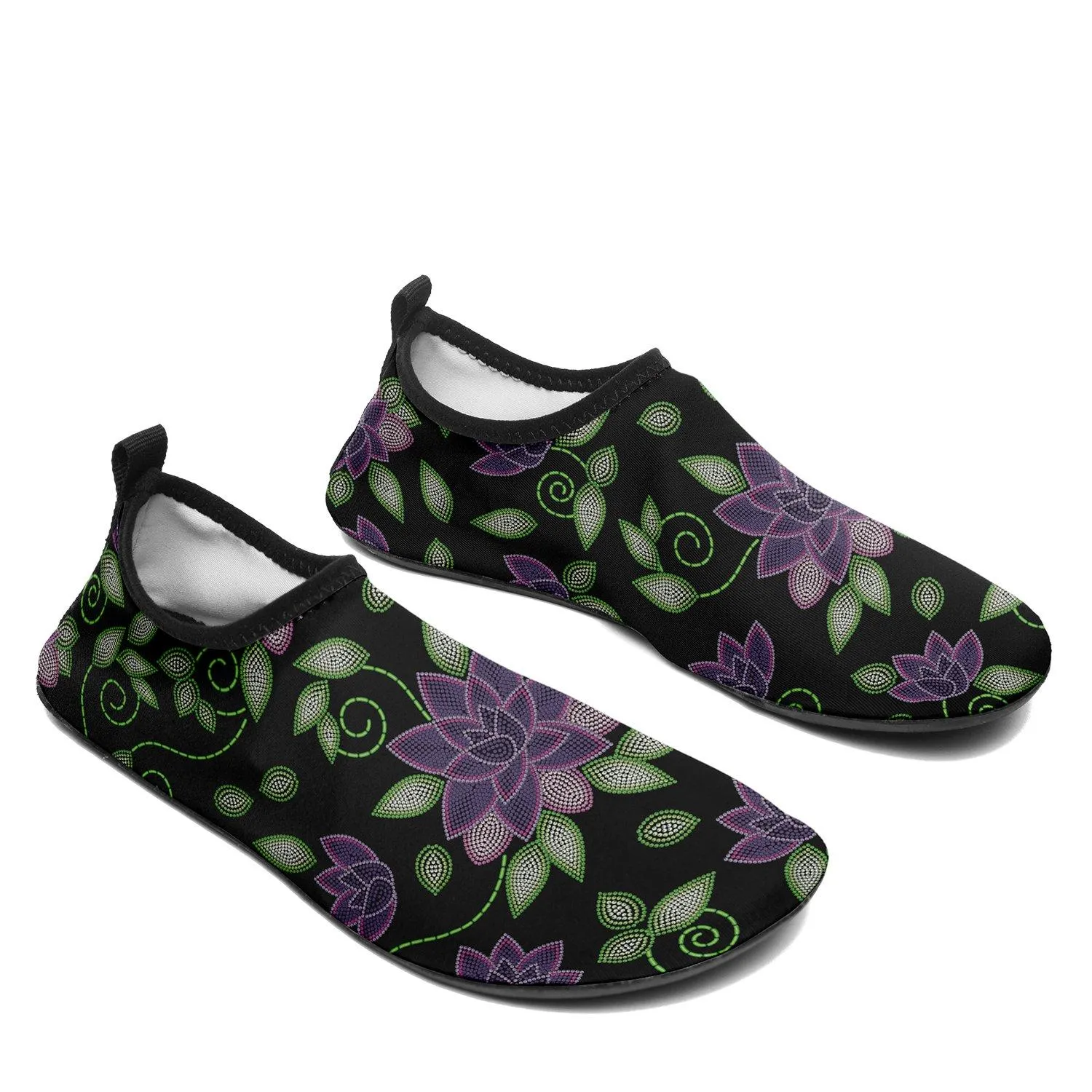 Purple Beaded Rose Sockamoccs Kid's Sockamoccs Slip On Shoes
