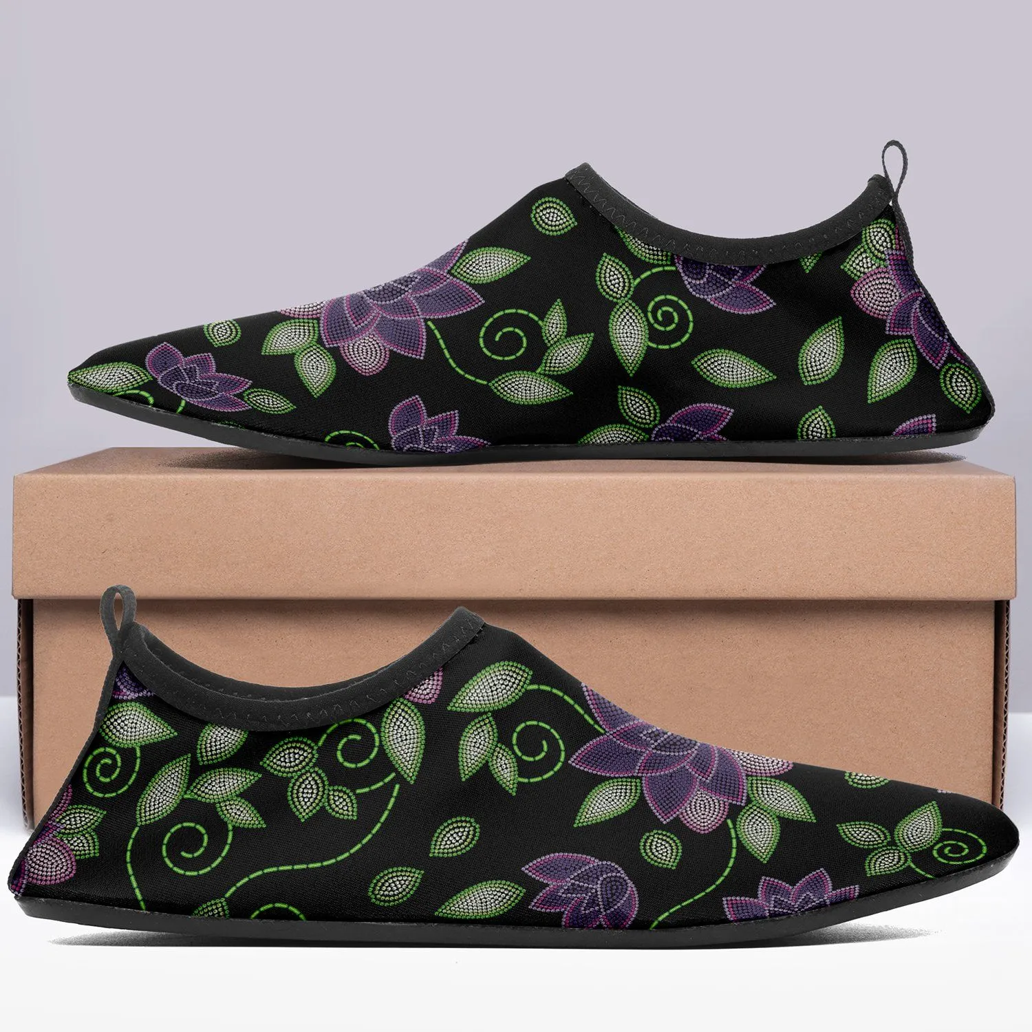 Purple Beaded Rose Sockamoccs Kid's Sockamoccs Slip On Shoes
