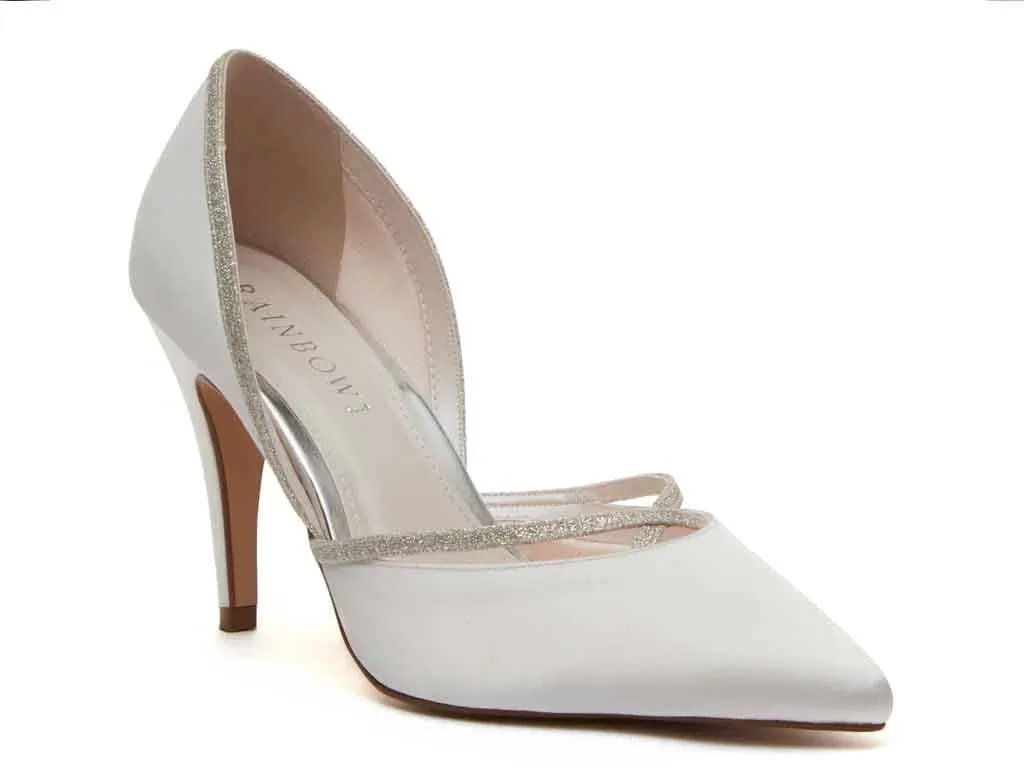 Rainbow Club Wedding Shoes, Ivory Satin with Glitter Trim, Georgia