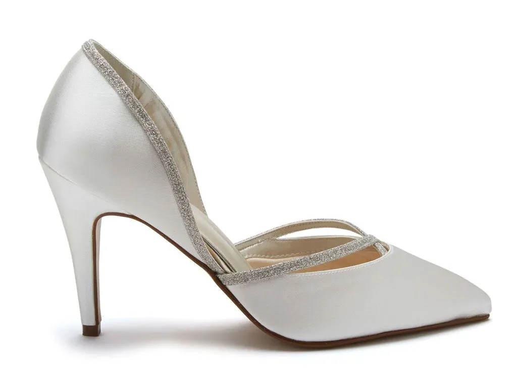 Rainbow Club Wedding Shoes, Ivory Satin with Glitter Trim, Georgia