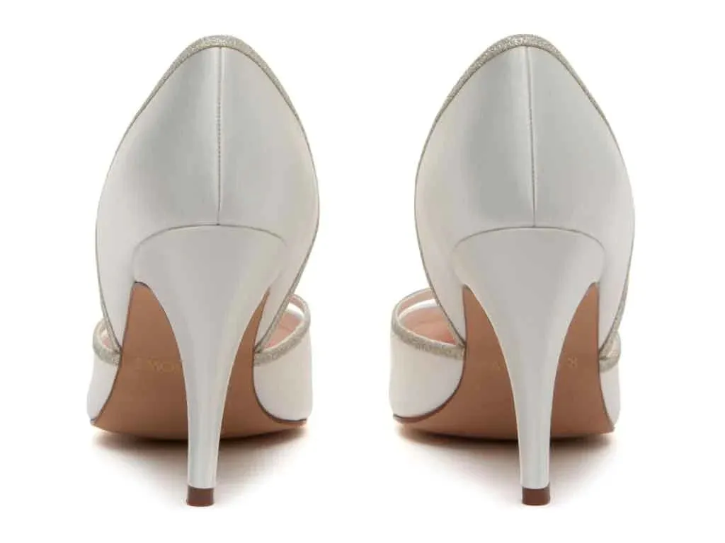 Rainbow Club Wedding Shoes, Ivory Satin with Glitter Trim, Georgia