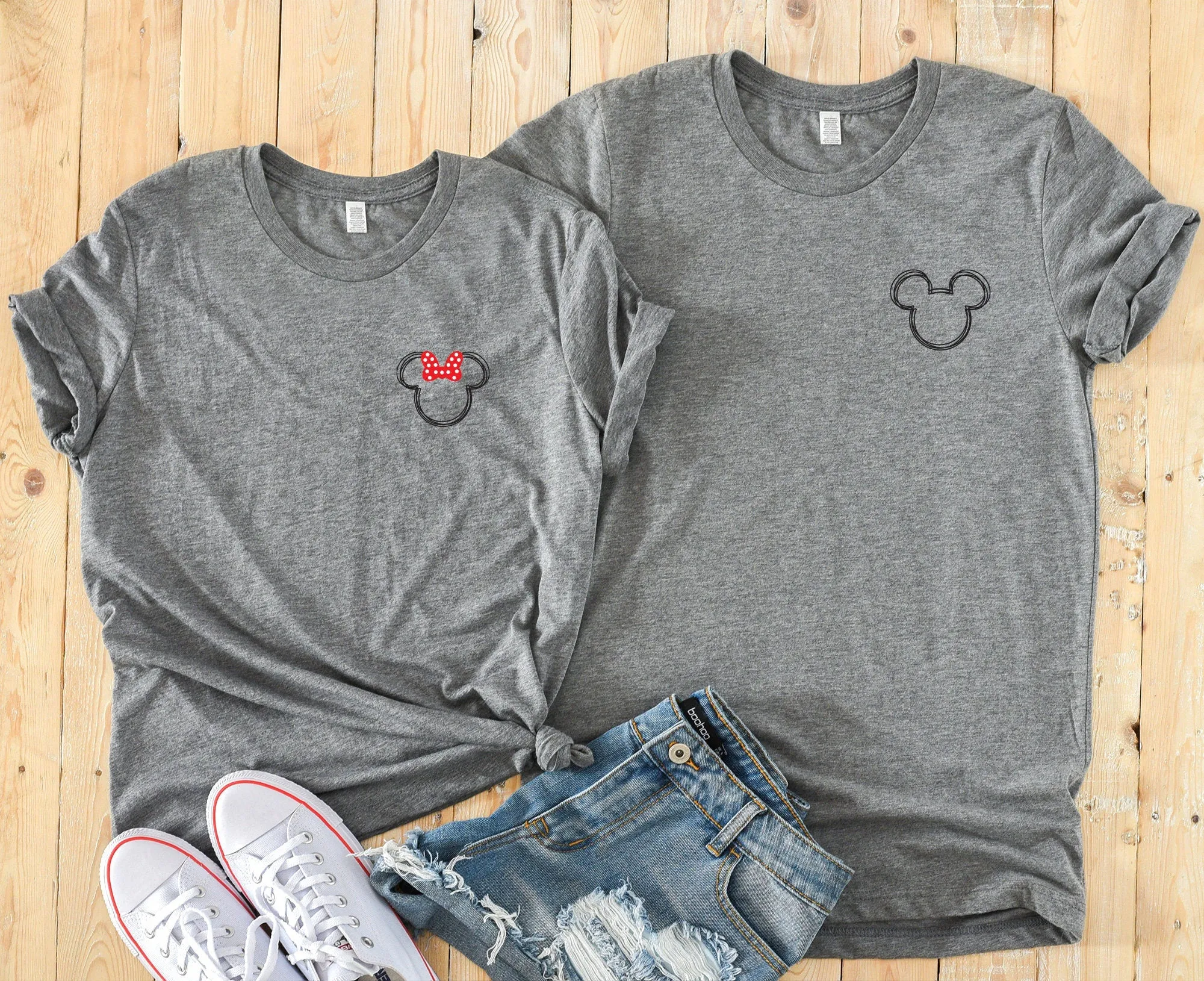 Scribble Mickey and Minnie Mouse Custom Matching Disney Shirts - Disney Couples - Left Chest Pocket Size