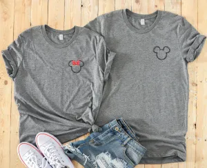 Scribble Mickey and Minnie Mouse Custom Matching Disney Shirts - Disney Couples - Left Chest Pocket Size