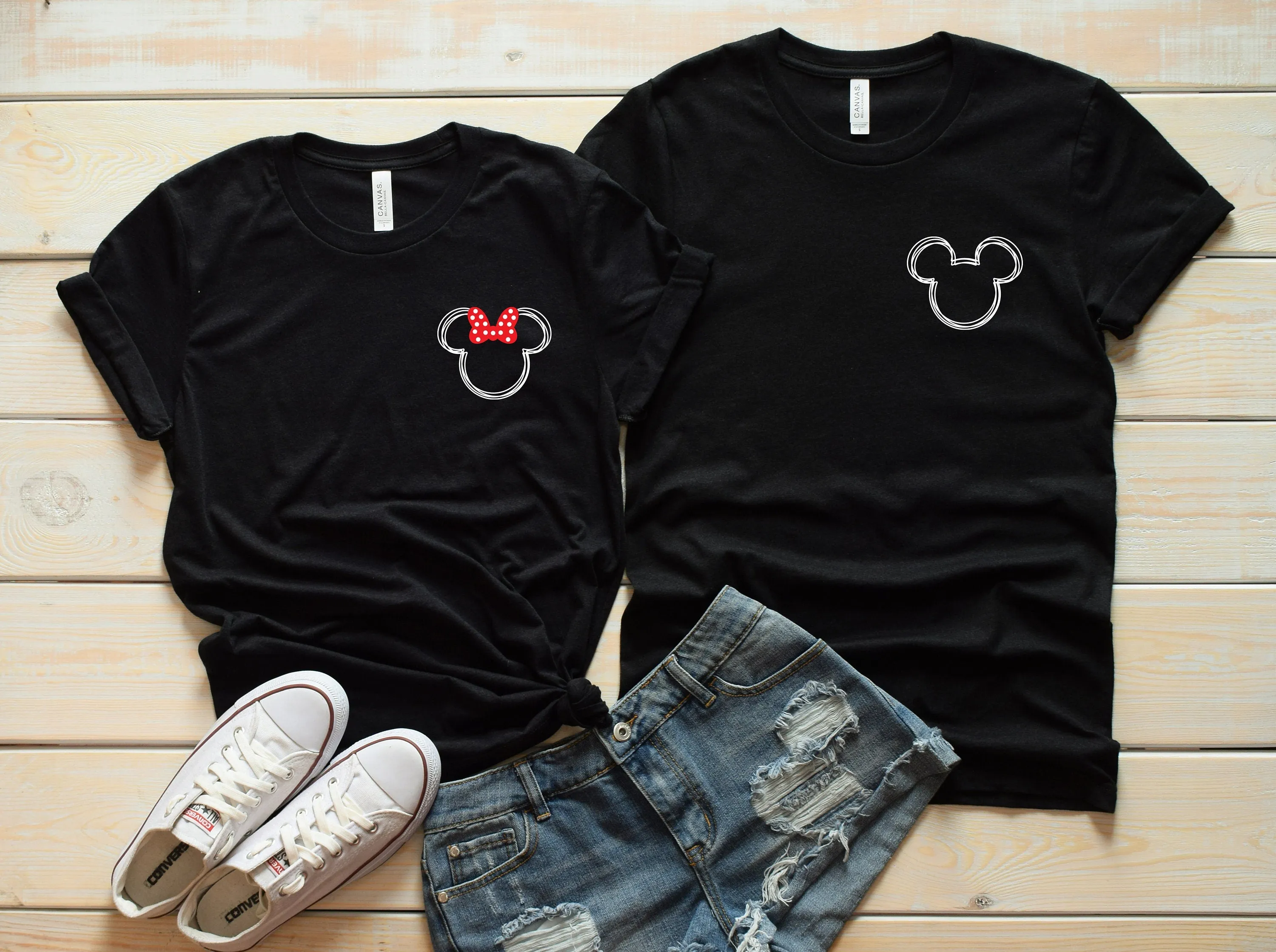 Scribble Mickey and Minnie Mouse Custom Matching Disney Shirts - Disney Couples - Left Chest Pocket Size