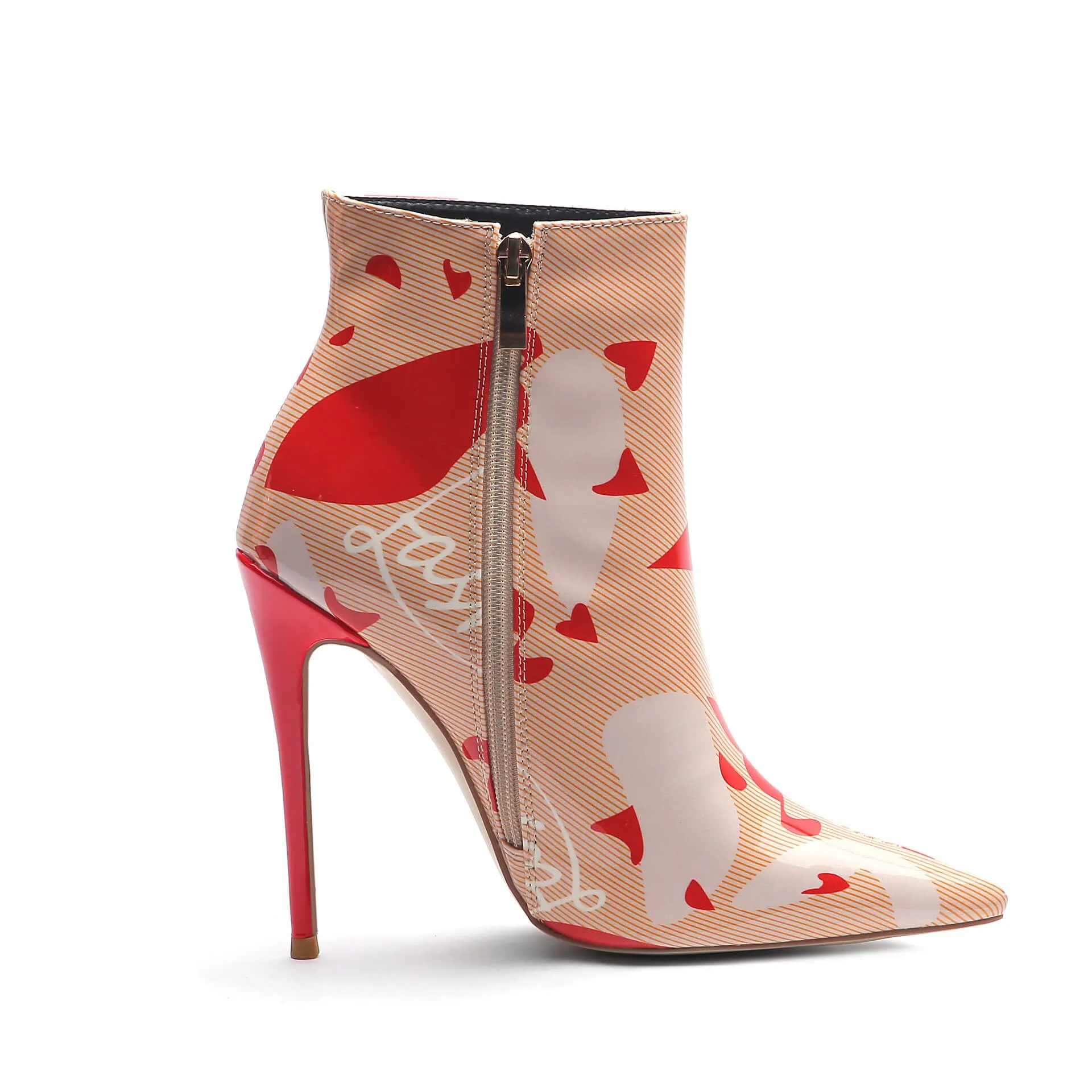 Sexy Pink Print Leather Pointed Toe High Heel Ankle Boots
