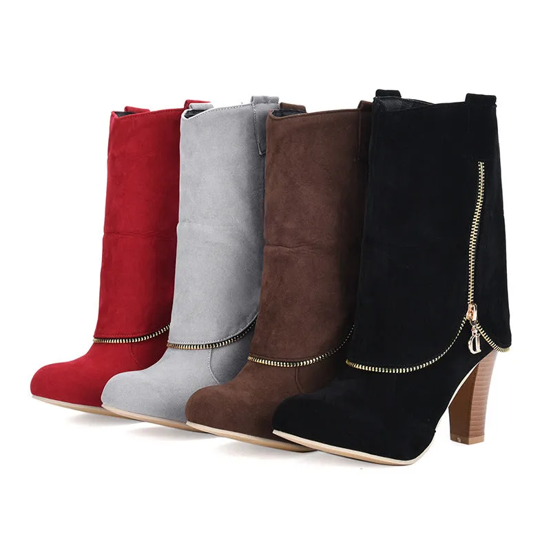 Suede High Heel side zip Martin Boots