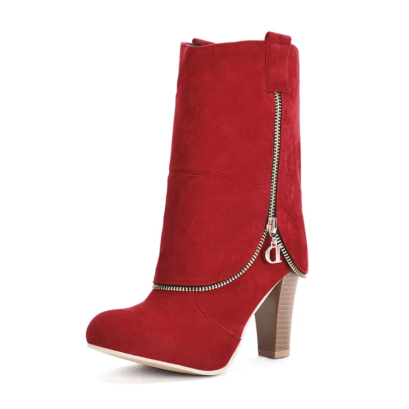 Suede High Heel side zip Martin Boots