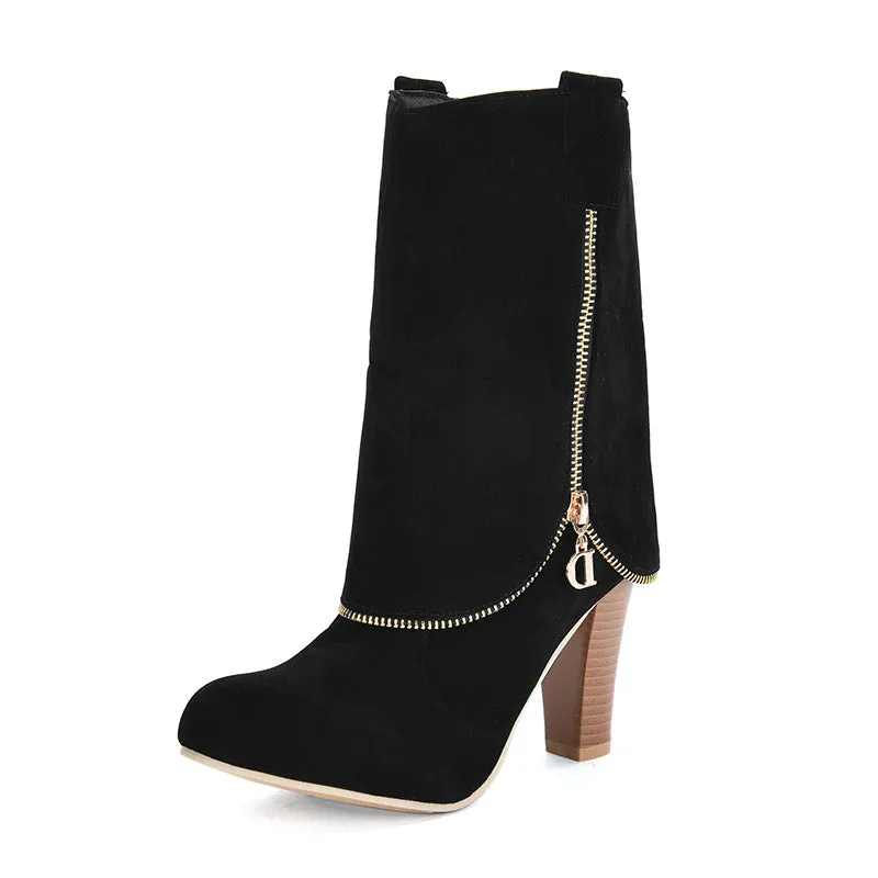 Suede High Heel side zip Martin Boots