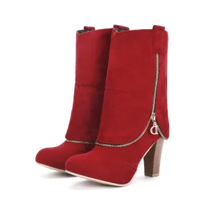 Suede High Heel side zip Martin Boots